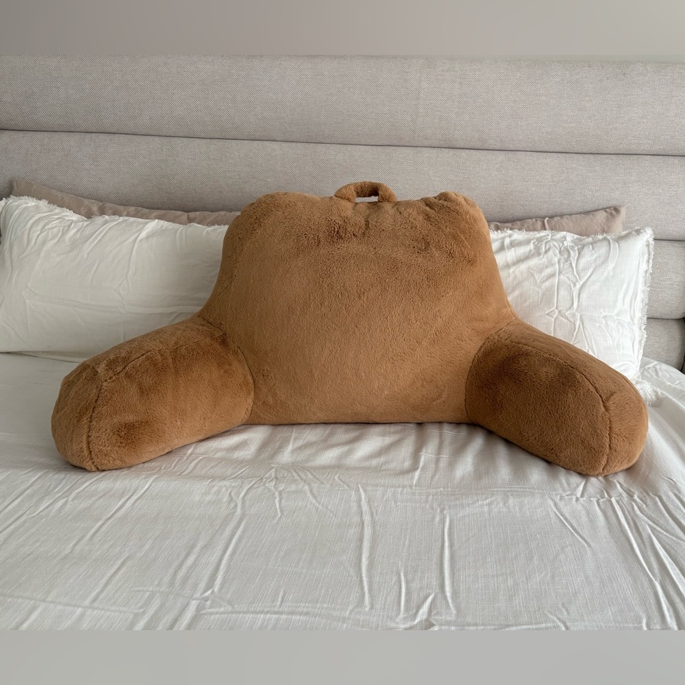 Cognac color faux fur super plush full-size reading pillow